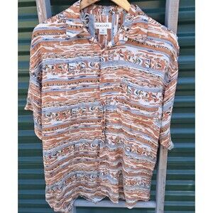 Bogari 100% Silk Mens Medium Orange Tropical Resortwear Short Shirt Top FLAW